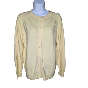 Vintage 80s Cardigan Sweater Womens Size M Yellow Pastel Pinup Preppie Academia
